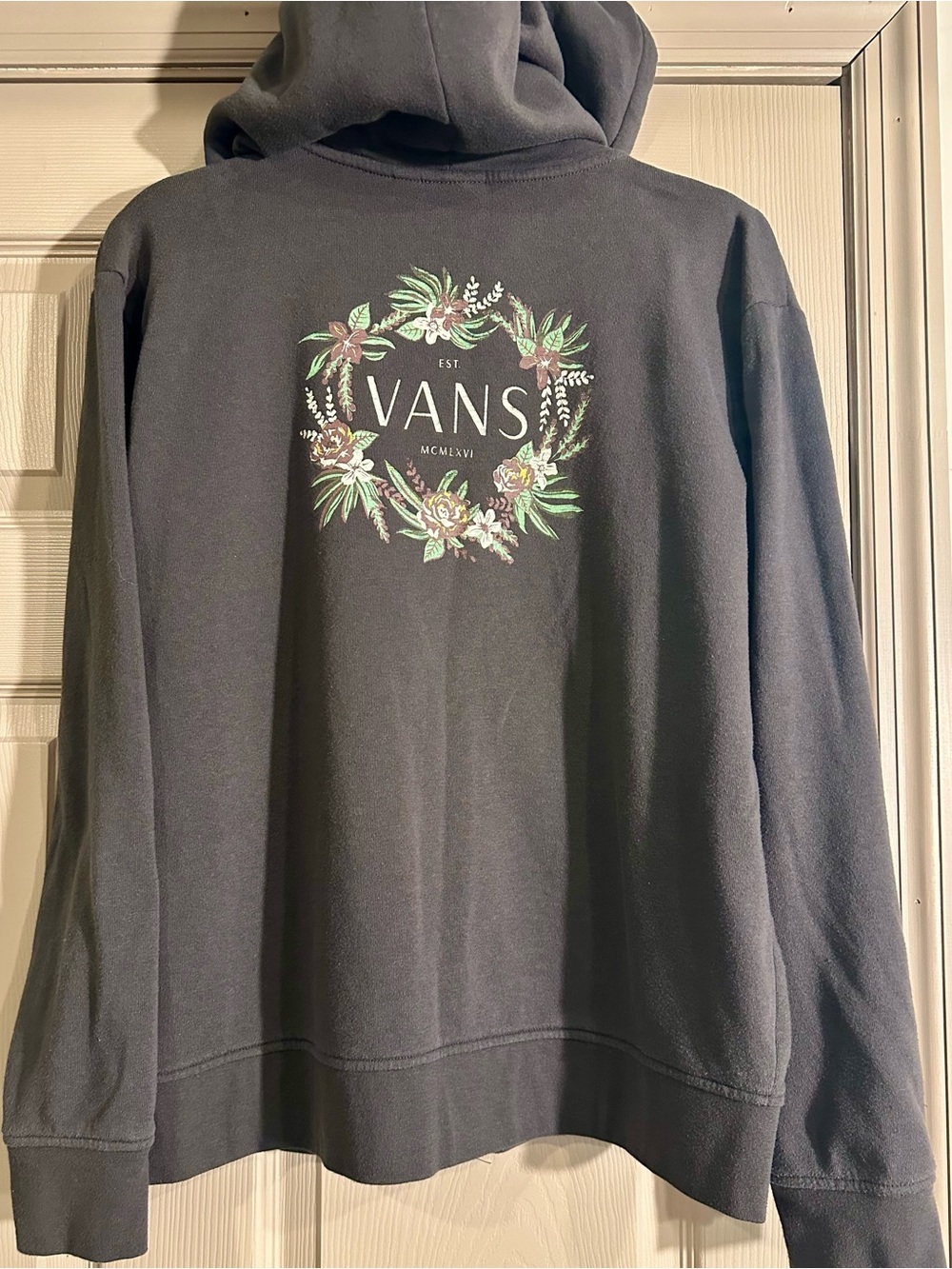 Vans Dark Gray Full-Zip Hoodie with Pink Floral Logo